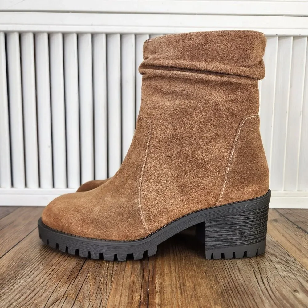 Bella Vita Hattie Cognac Suede Womens Size 7 M Brown Leather Boho Booties Boots